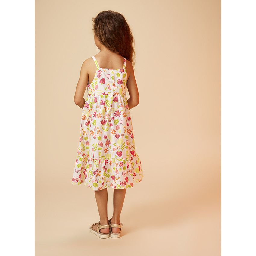 Robe à bretelles en crochet et voile imprimé fleurs pour fille - Blanc
