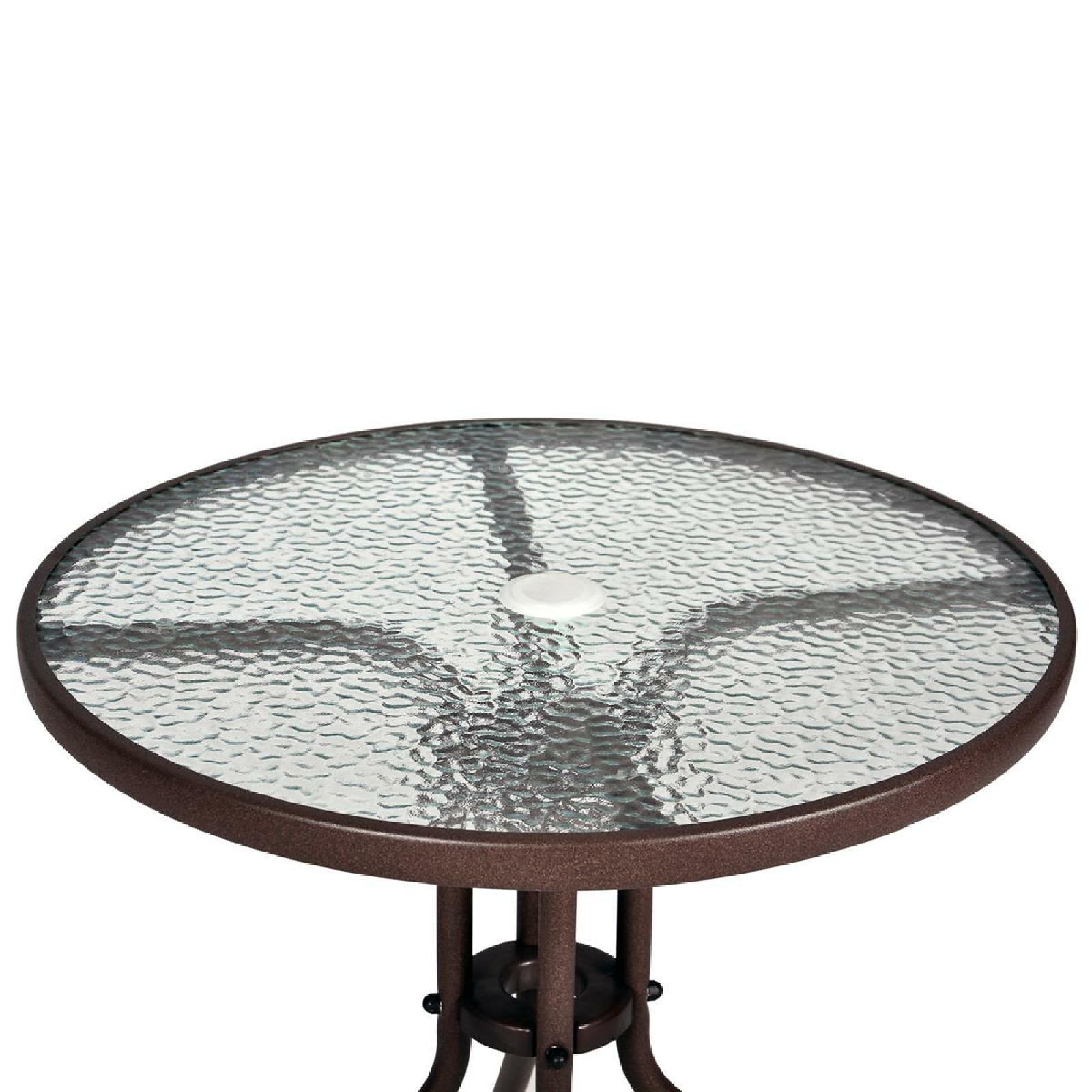 VCM Bistrotisch mit Glasplatte und Schirmloch Glastisch Gartentisch Terrassentisch