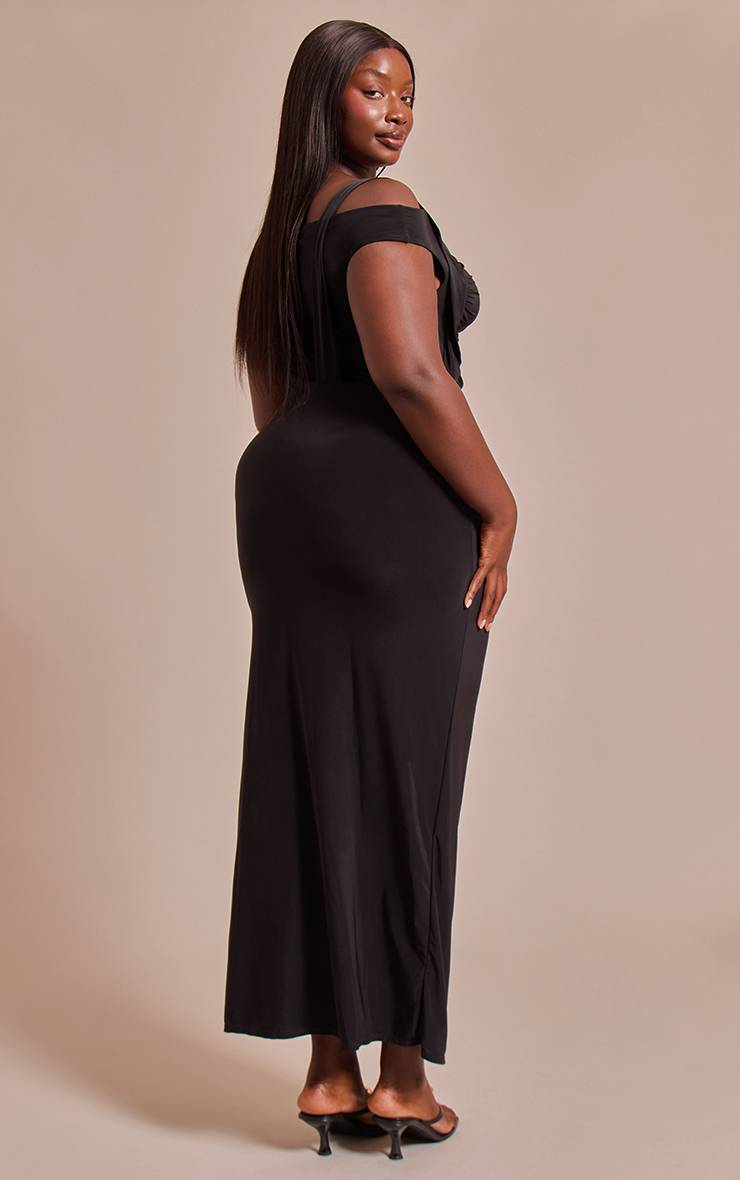 Noir Robe Longue Grande Taille En Tissu Slinky Avec Détail Torsadé