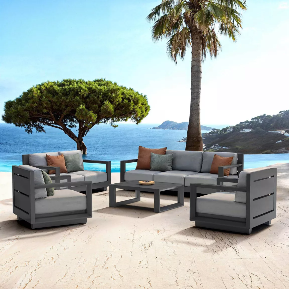 Salon de jardin aluminium 7 places 5 pcs Elba Gris anthracite