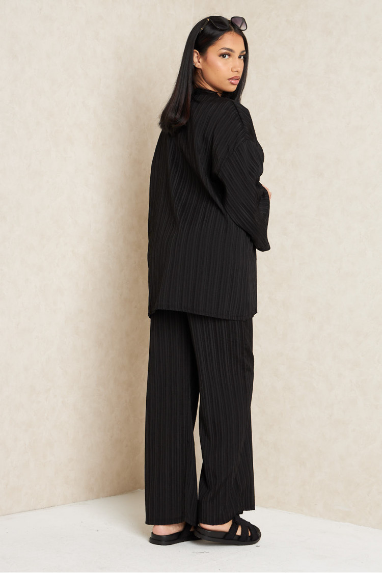 Ensemble 2 pièces pull fin + pantalon à rayures noir