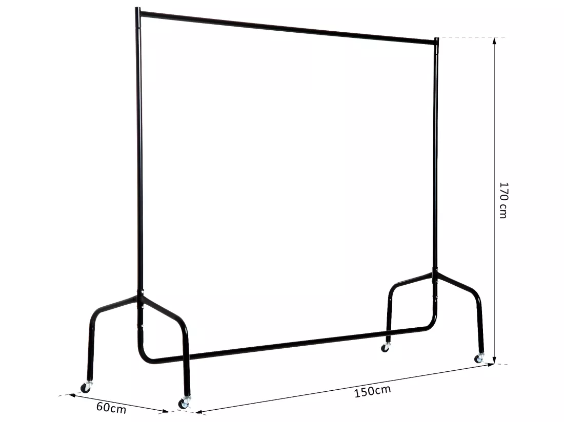 Portant tringle à vêtements acier charge max. 140 Kg dim. 150L x 60l x 170H cm noir