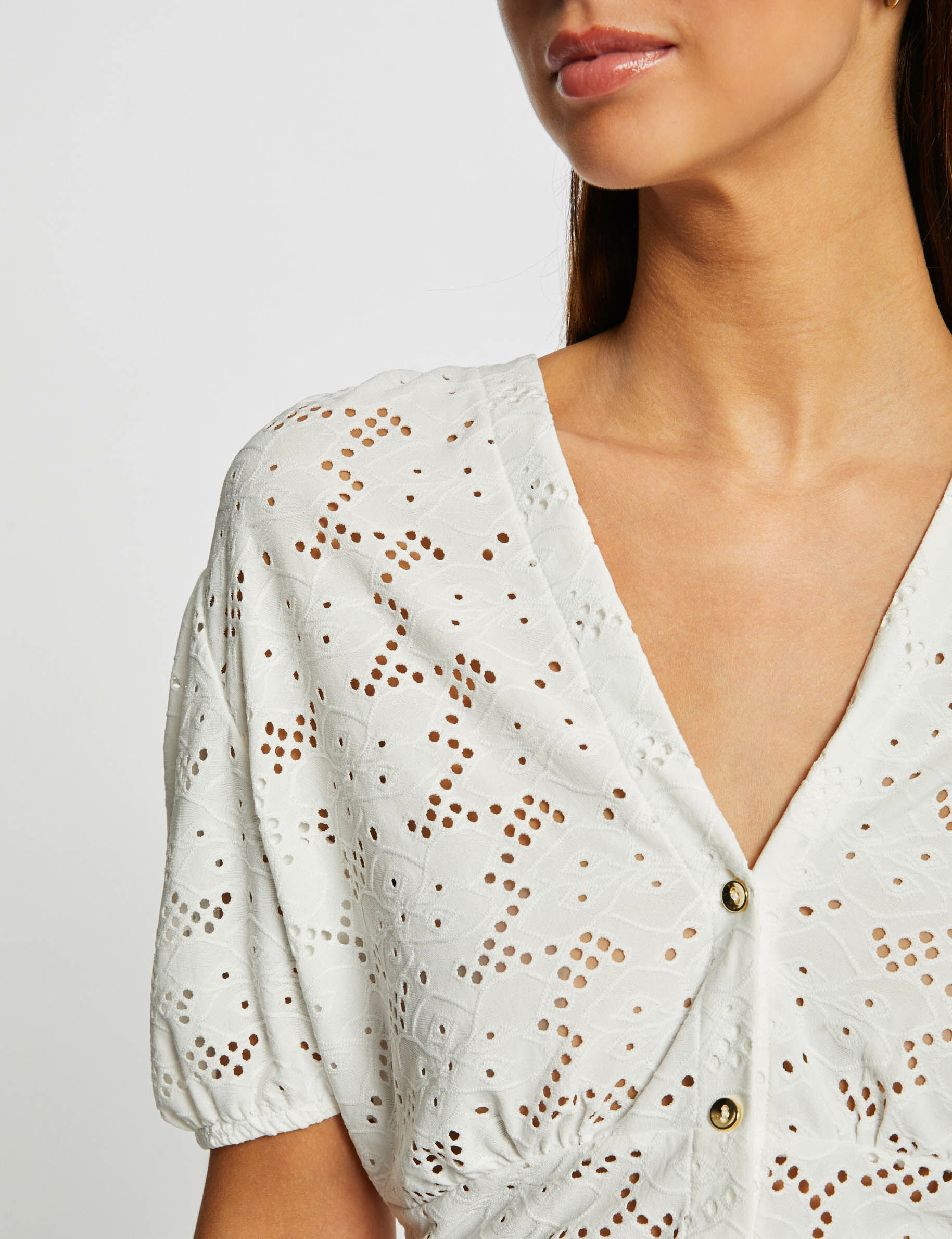 T-shirt manches courtes à broderie ecru femme - ecru
