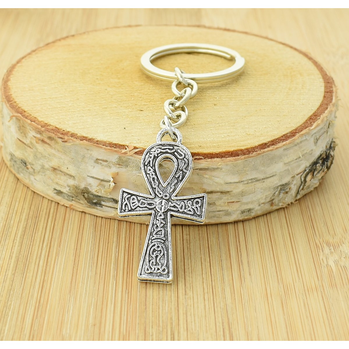Porte-clés croix ânkh ansée symboles égyptiens argenté