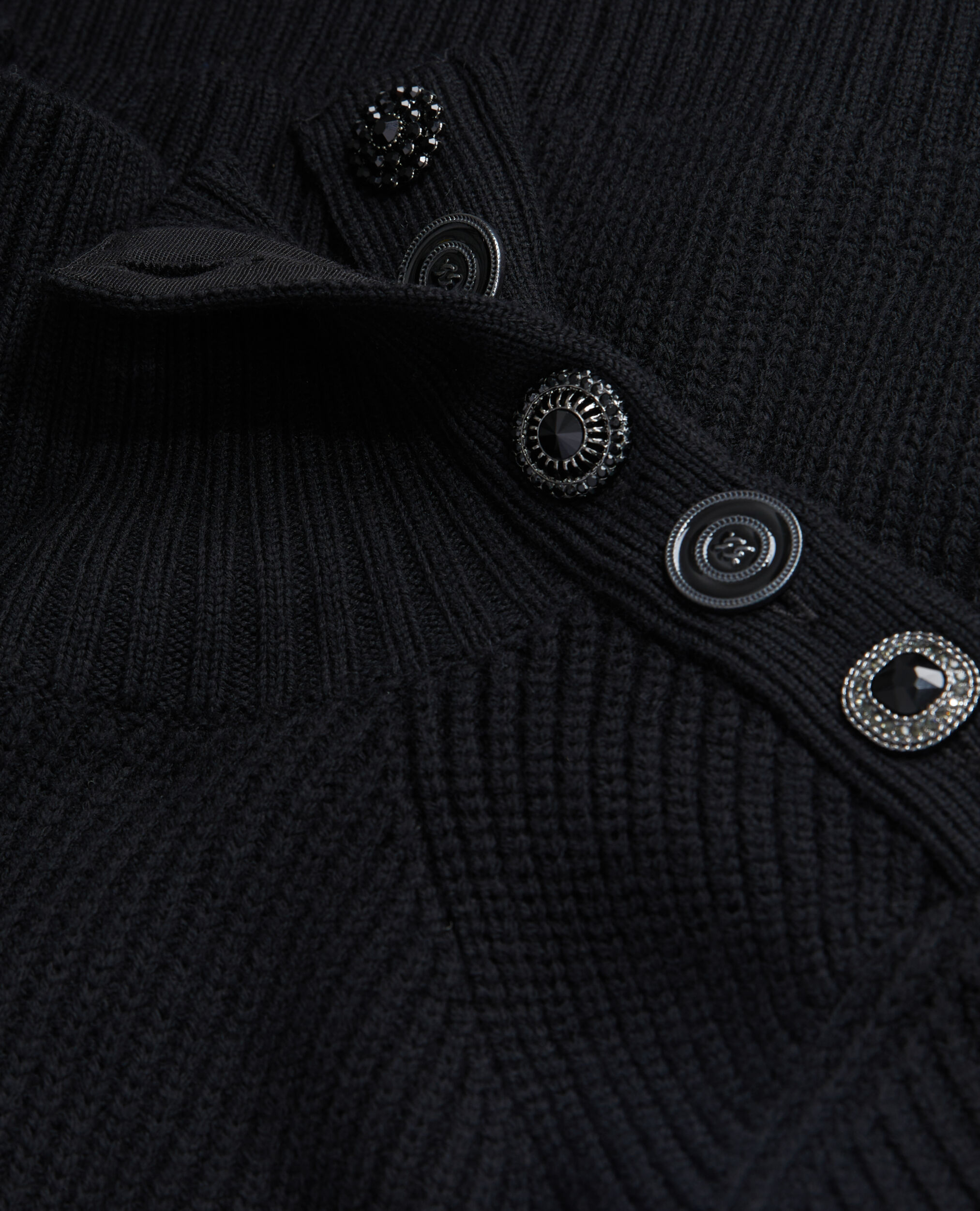 Black wool sweater with bijou buttons