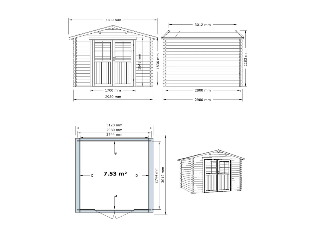 Abri de jardin en bois traité par autoclave 9,91 m² épaisseur 28 mm - HORTUSA