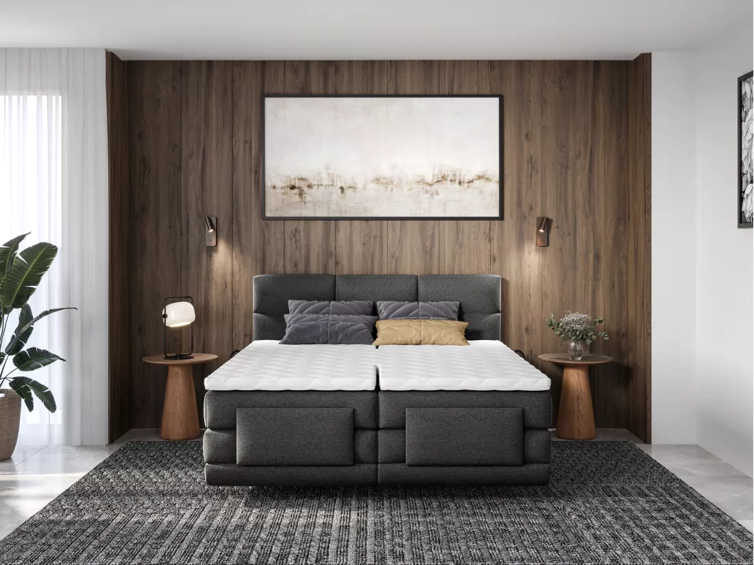Ensemble complet boxspring tête de lit capitonnée + sommiers relaxation électrique + matelas + surmatelas - 2 x 90 x 200 cm - Tissu - Anthracite - LODI de PALACIO