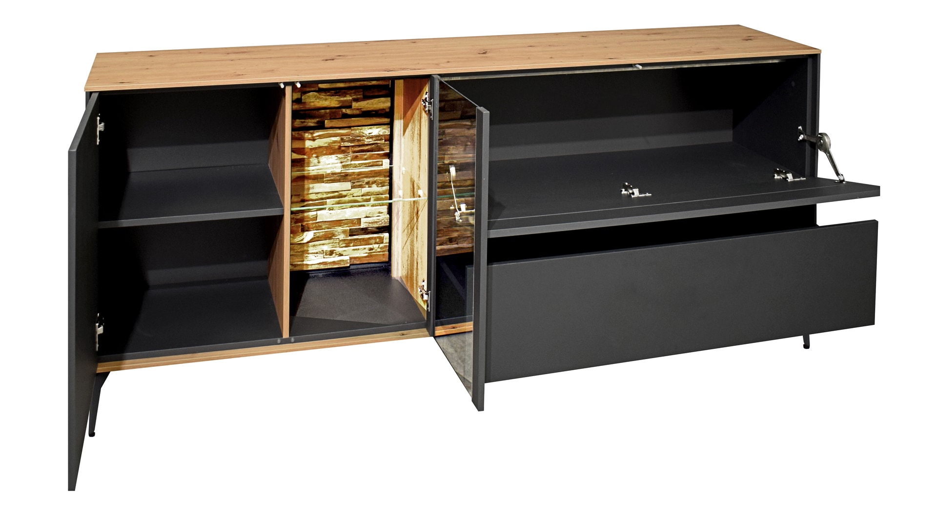 Lowboard Como 169x65x42 cm Anthrazit matt lack / Asteiche-Dekor