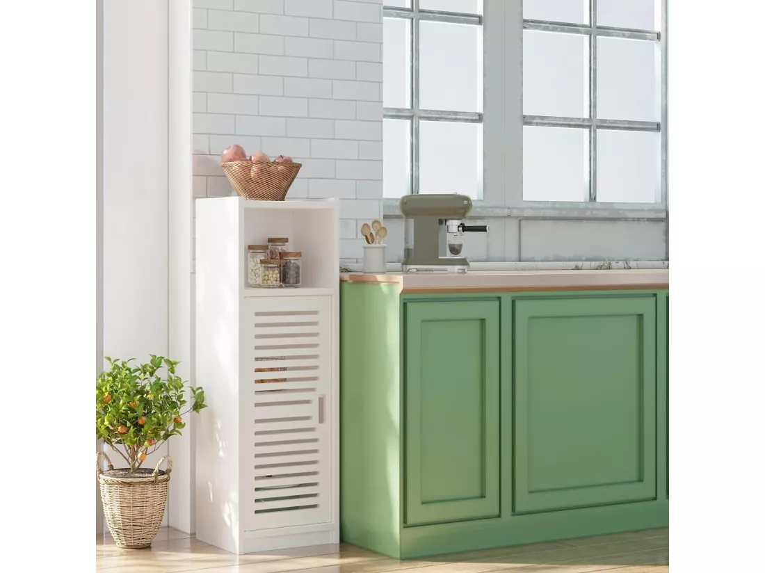 Meuble de salle de bain avec Petite porte 3 tiroirs,Meuble de Rangement avec Porte,étagère sur pied - 80x25x22cm - Blanc