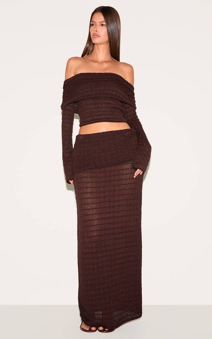 Chocolat Jupe Longue En Maille Texturée À Taille Repliée