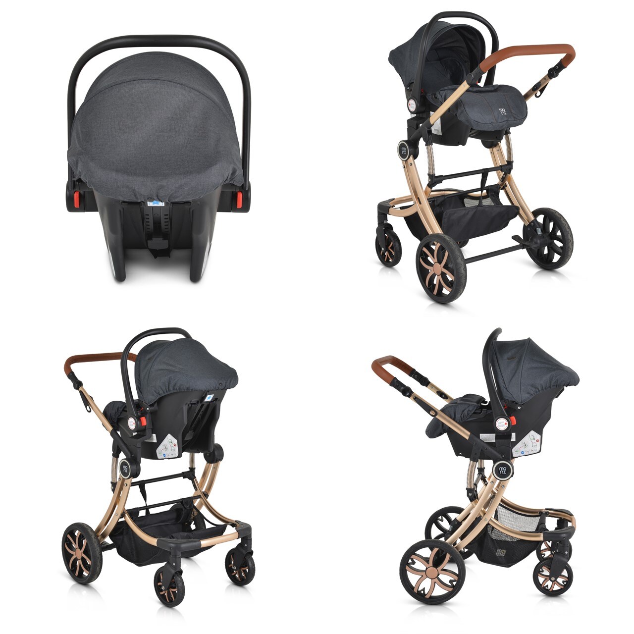 Moni Babyschale Trio i-Size (40 - 87cm) Adapter, Fußabdeckung, weiches Kissen schwarz