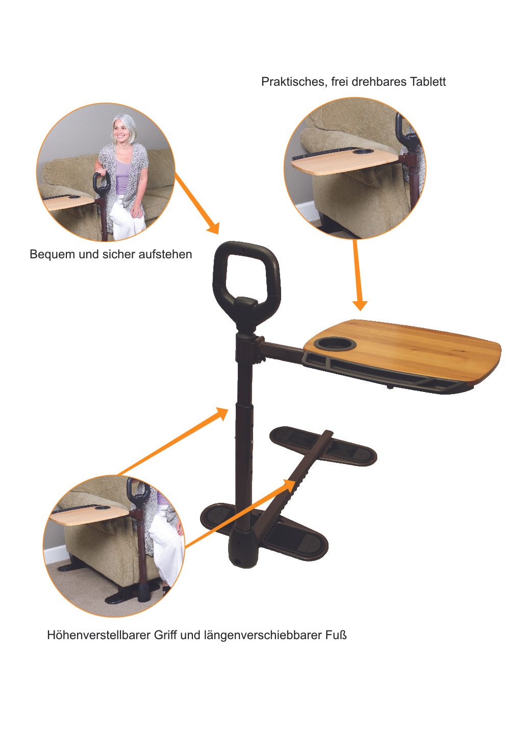 Sofagriff und Mobile Aufstehhilfe mit Beistelltisch inkl. schwenkbarem Tablett