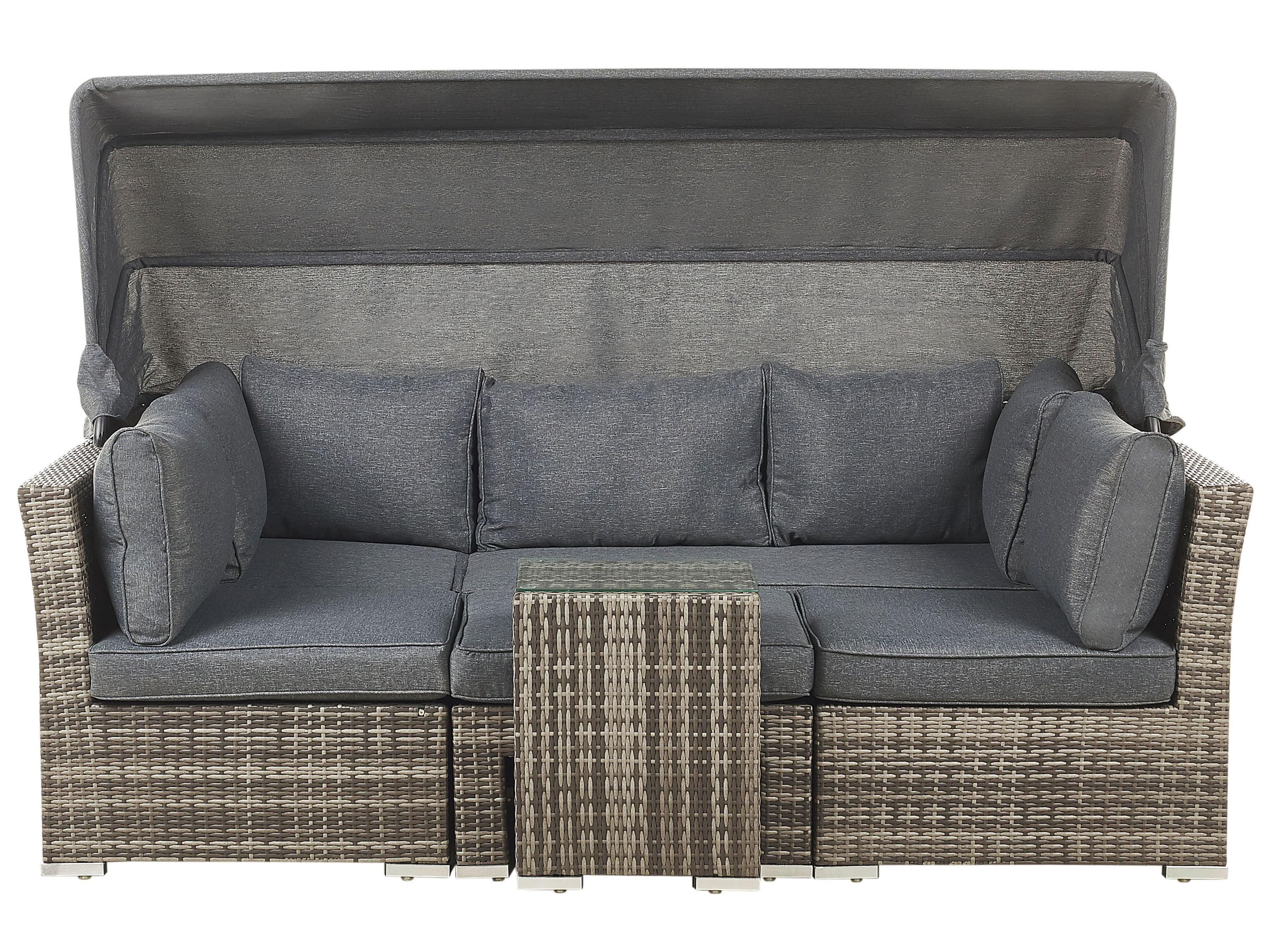 Loungeset met tafel 6-zits CORTE modulair PE rotan Donkerbruin