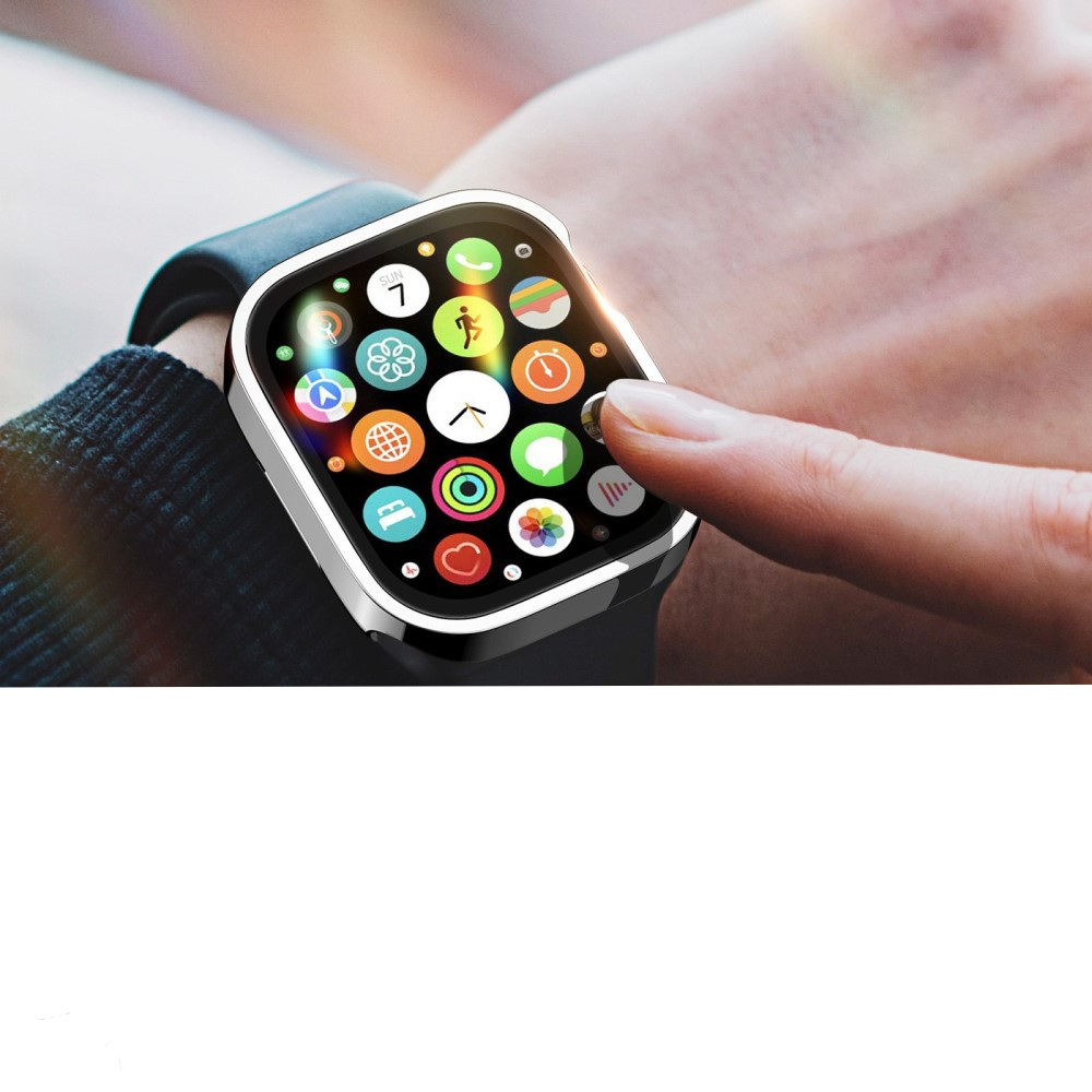 Apple Watch (40mm) Hardcase Bumper Hülle mit Galvanisiertem Rahmen   Display Schutzglas - Silber