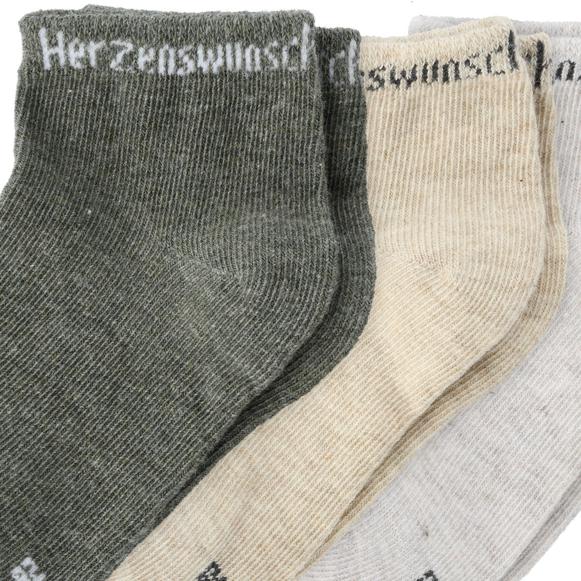 Topomini 3 Paar Baby Sneaker-Socken im Set hellbeige / creme / dunkelgrün