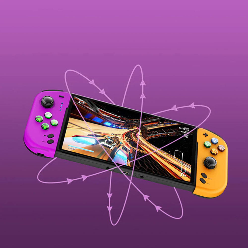 Nintendo Switch / OLED Joycon Joypad Gamepad Controller mit Turbofunktion und RGB LED (STK-7046 / VG-M011) - Lila / Orange