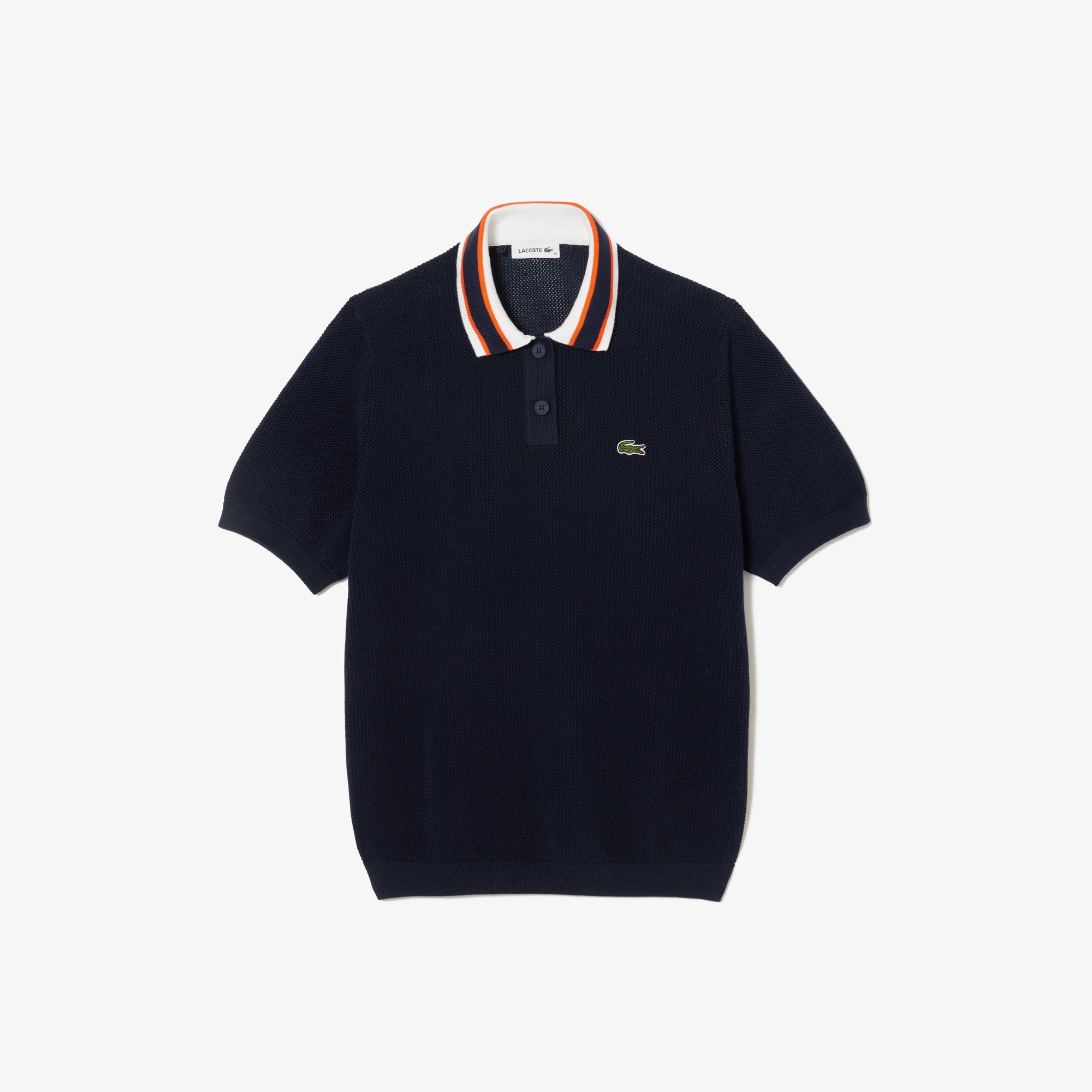 Pull col polo manches courtes en coton Pullovers - Bleu - Lacoste - Femme