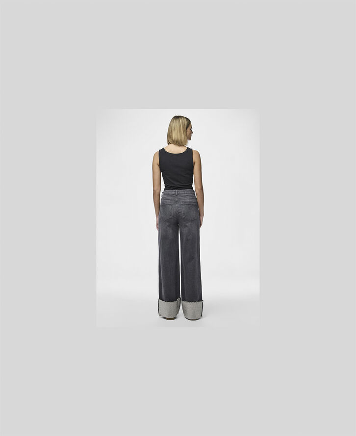 Pieces PCPIL HW STRAIGHT FOLD UP JEANS Grey denim
