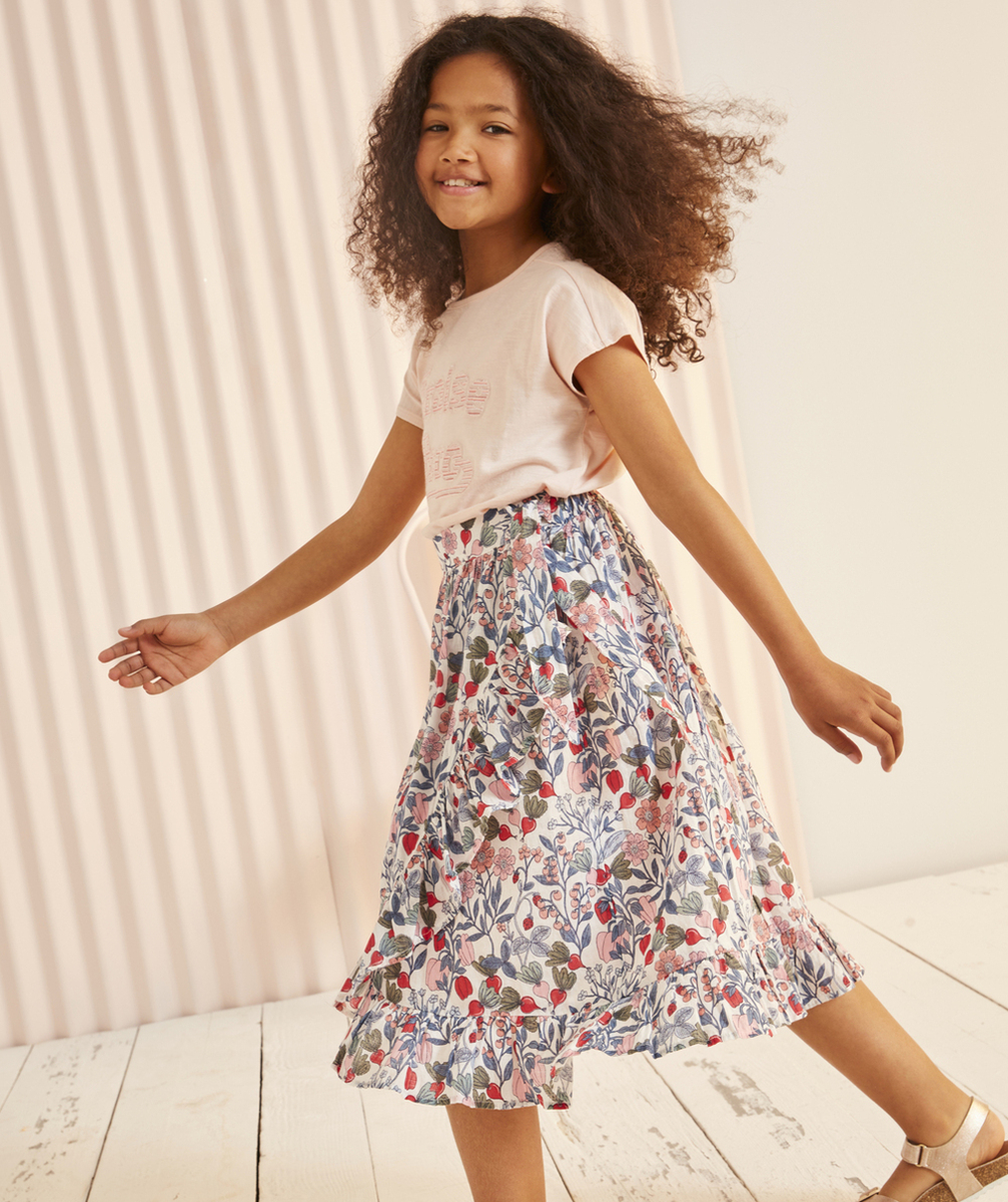 JUPE FILLE À VOLANTS EN COTON IMPRIMÉ FLEURI