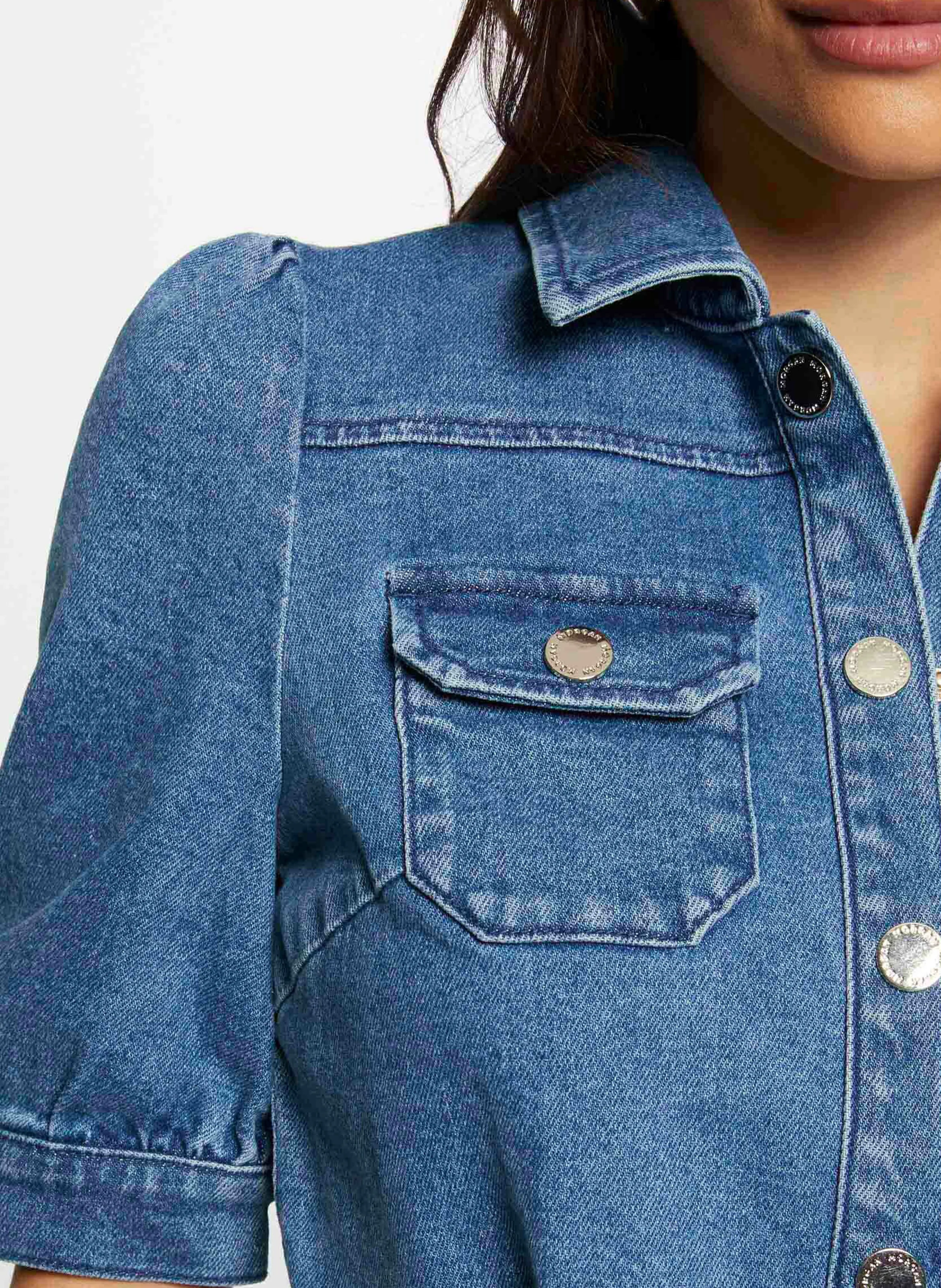 PCHICA - Combinaison col chemise en jean | Bleu