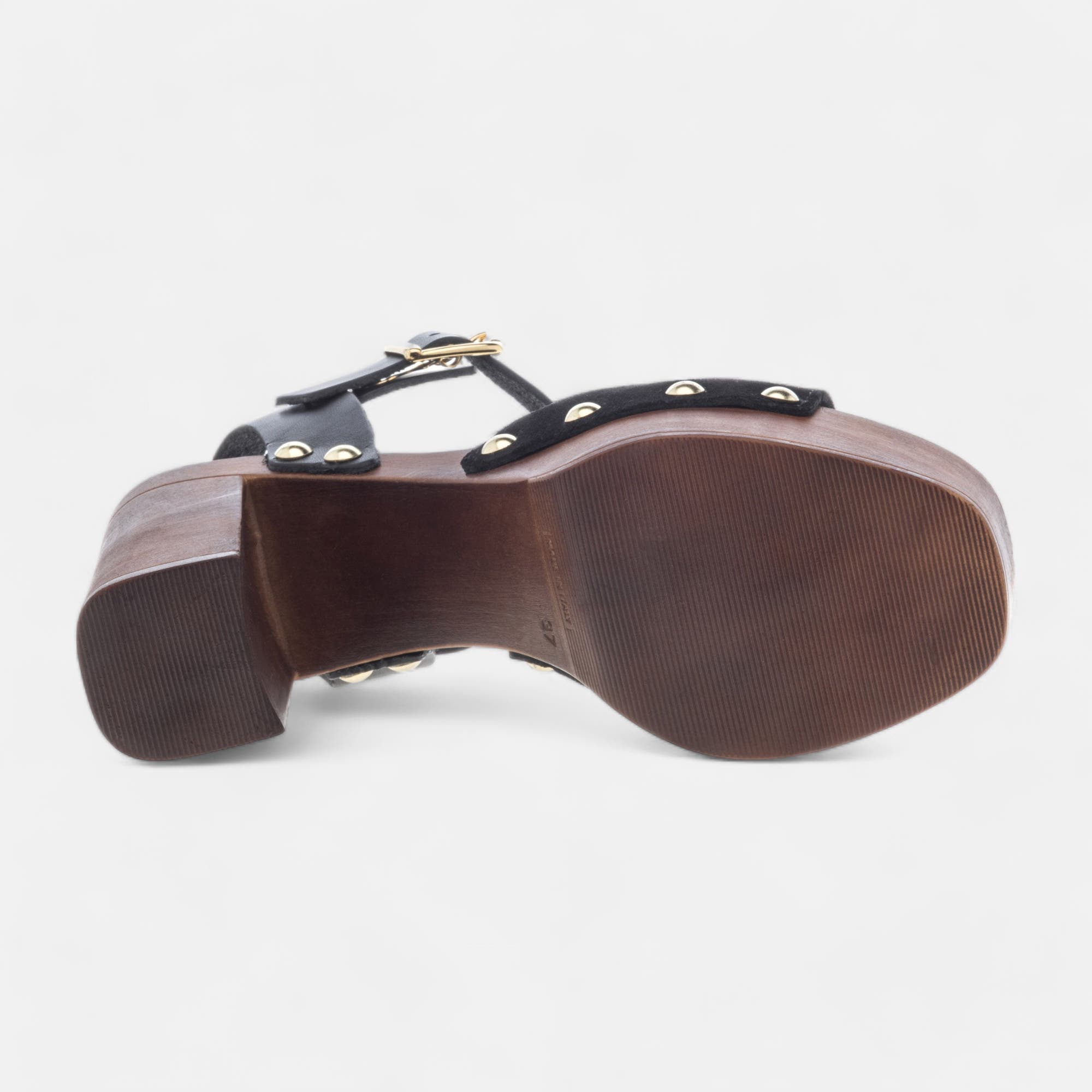 Chaussures semelle bois à talon Femme en cuir noir