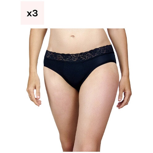 Pack de 3 culottes menstruelles en dentelle - Flux moyens  - Noir