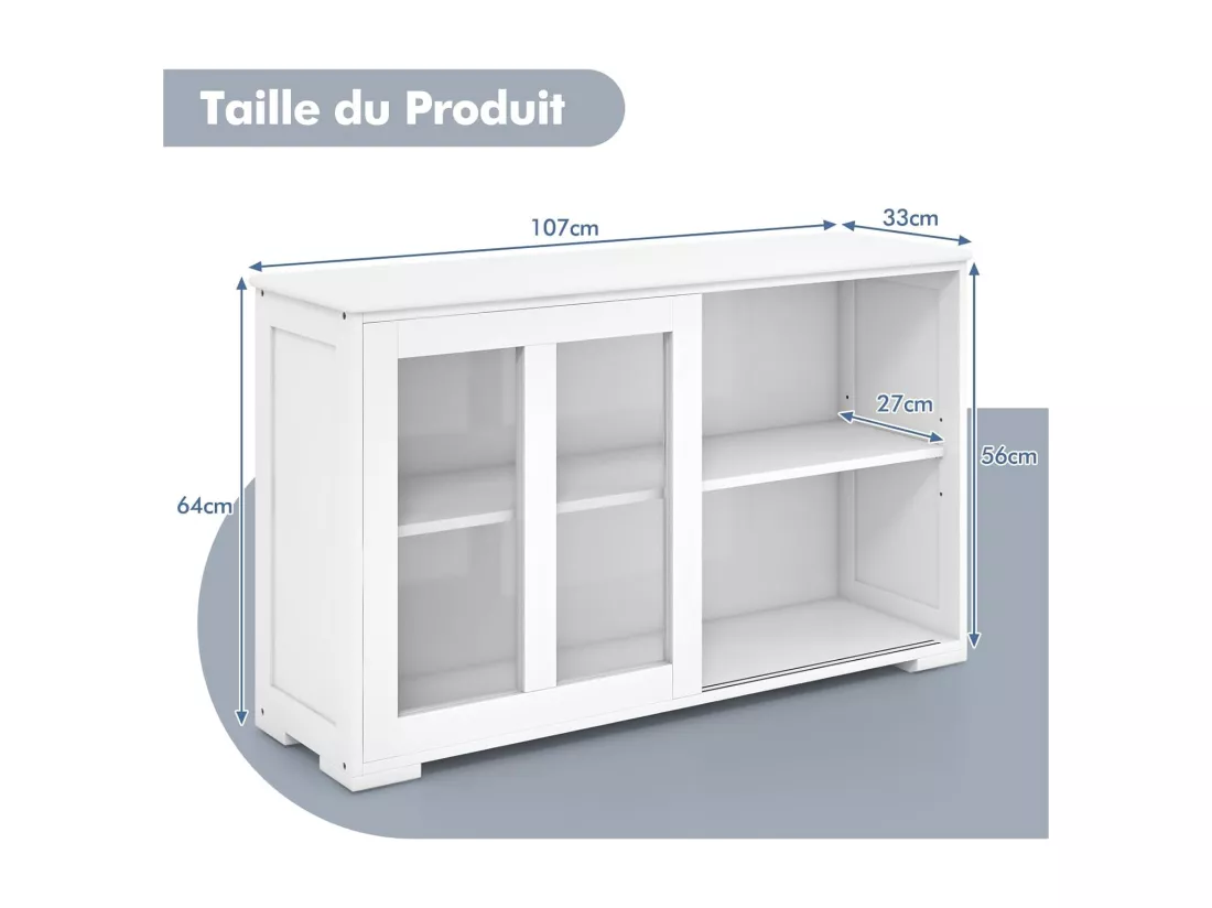Buffet cuisine, armoire cuisine avec 2 etagères, 2 portes 107 x 33 x 64 cm (blanc)