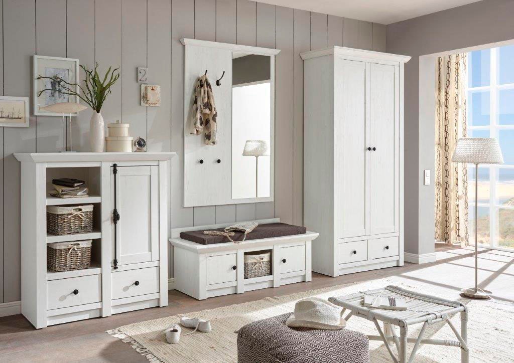 Home affaire Garderoben-Set »California, Komplettset im Landhausstil, moderne Garderobe« 4 teiliges Set bestehend aus Garderobenschrank, Sitzbank etc.,