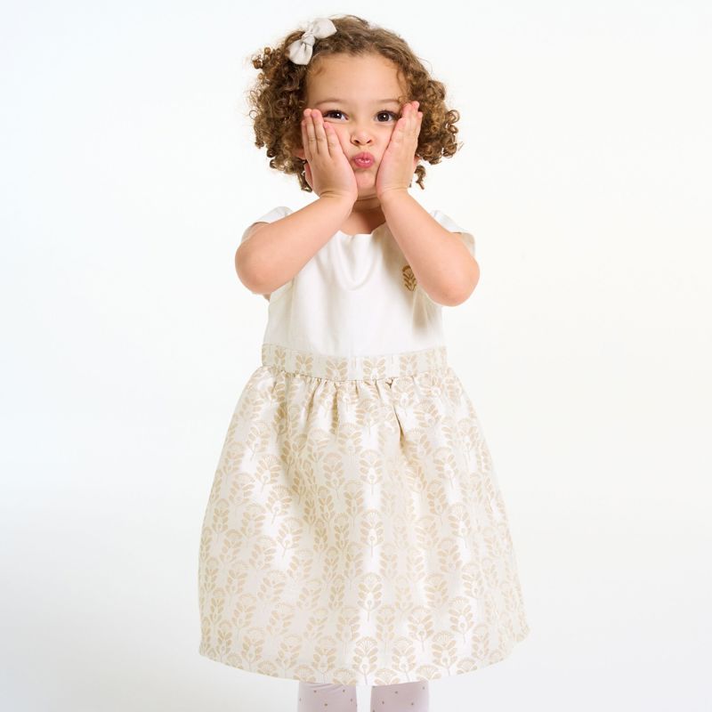 Robe de fête bi-matière motif jacquard brillant bébé fille Jaune