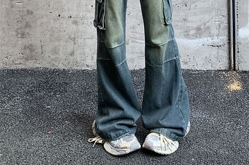 Kenning - High Waist Washed Wide Leg Cargo Jeans
