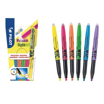 Pilot FriXion Light - Pack de 6 surligneurs effaçables - encre thermosensible - pointe moyenne - couleurs assorties