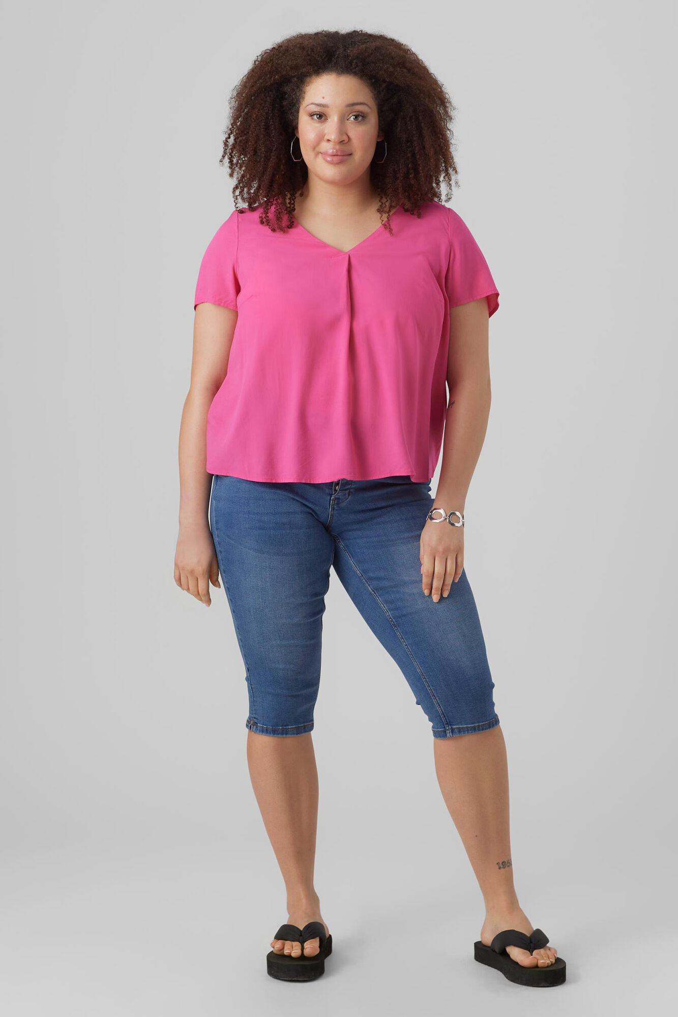 Blusa básica de manga curta Curve - Rosa
