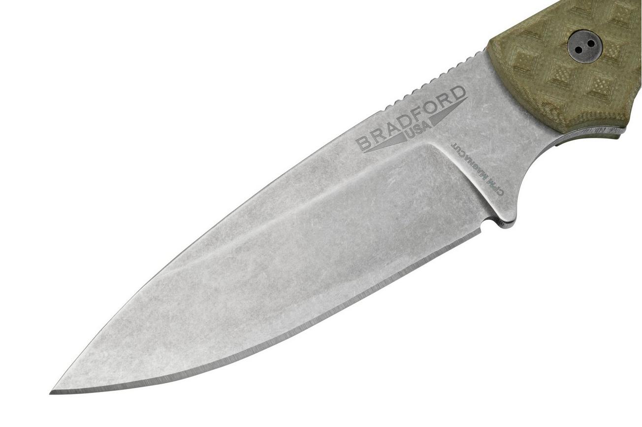 Bradford Knives Guardian 3, 32S-002-MC MagnaCut Sabre Stonewashed, Textured OD Green G10, vaststaand mes