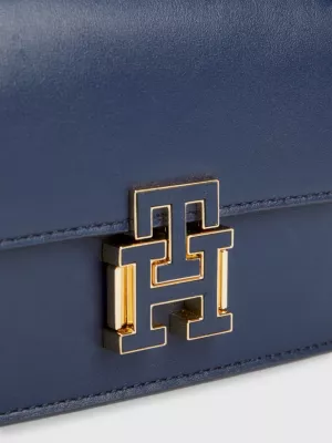 Bolsa transversal pequena de couro com fecho de pressão