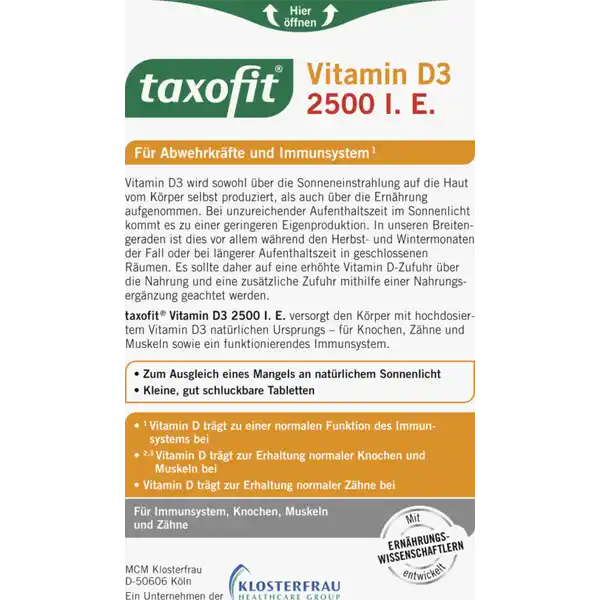 Vitamin D3 2500 I.E. Mini-Tabletten