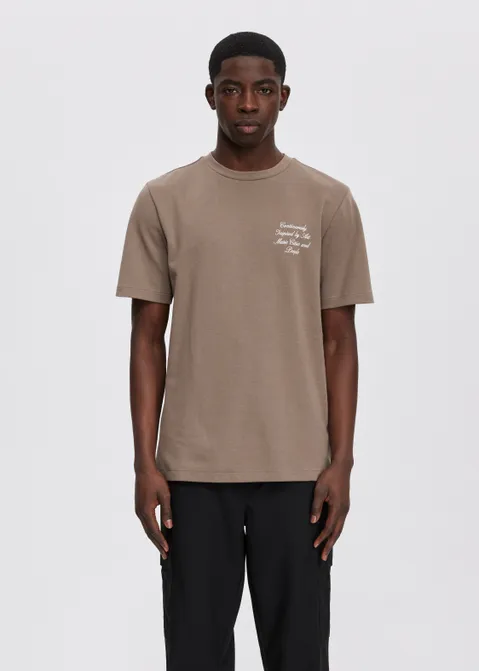 T-shirt met tekst print bruin (TAU.D)