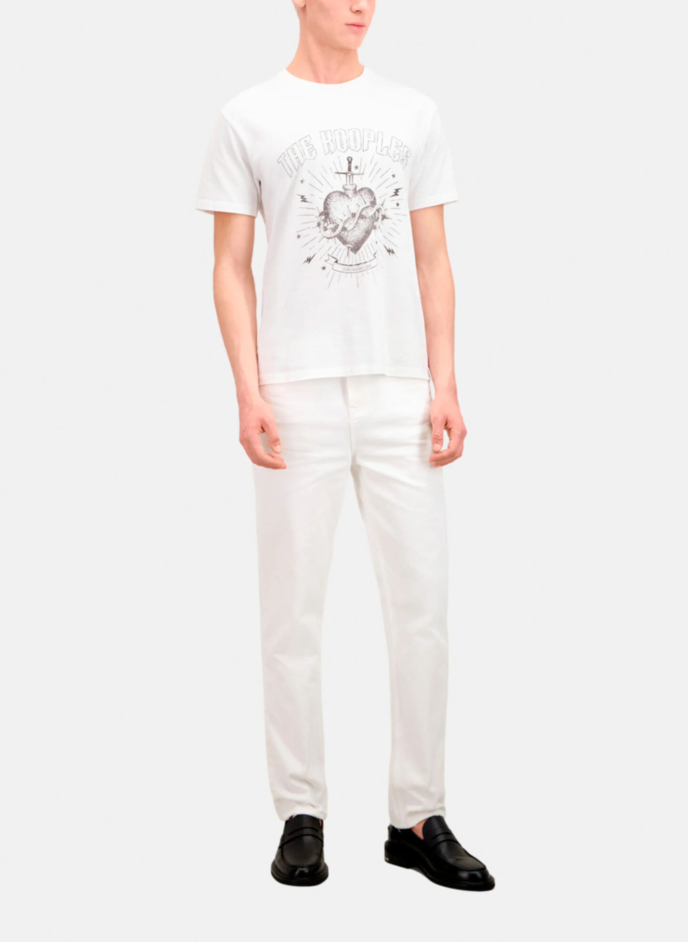 Tee-shirt droit col rond en coton sérigraphié | Blanc