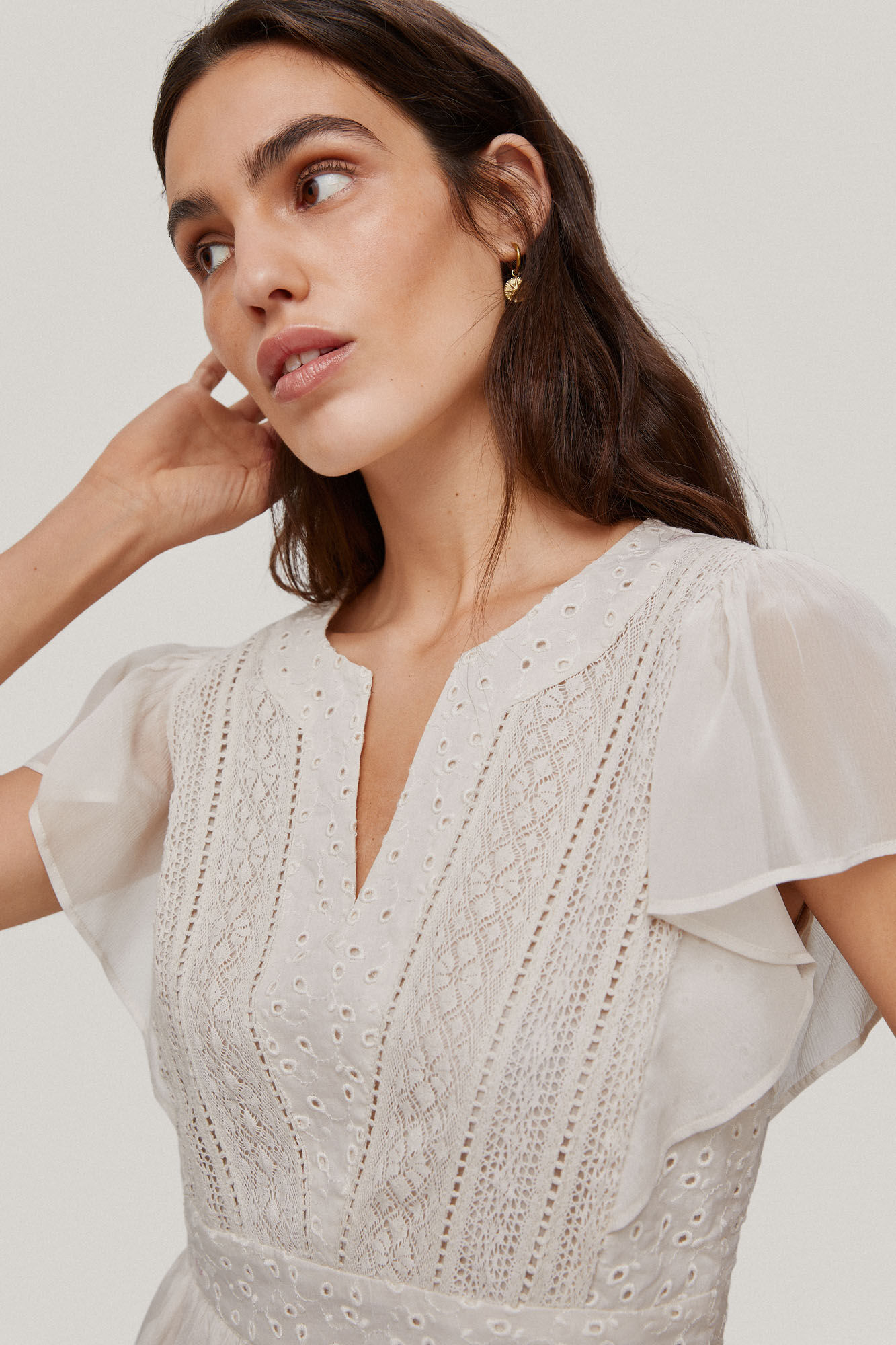 Blusa romântica bordada - Bege