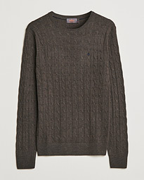 Morris Merino Cable Crew Neck Khaki Melange