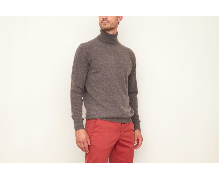 Pull col roulé homme laine Chocolat Chiné - EMERSTON