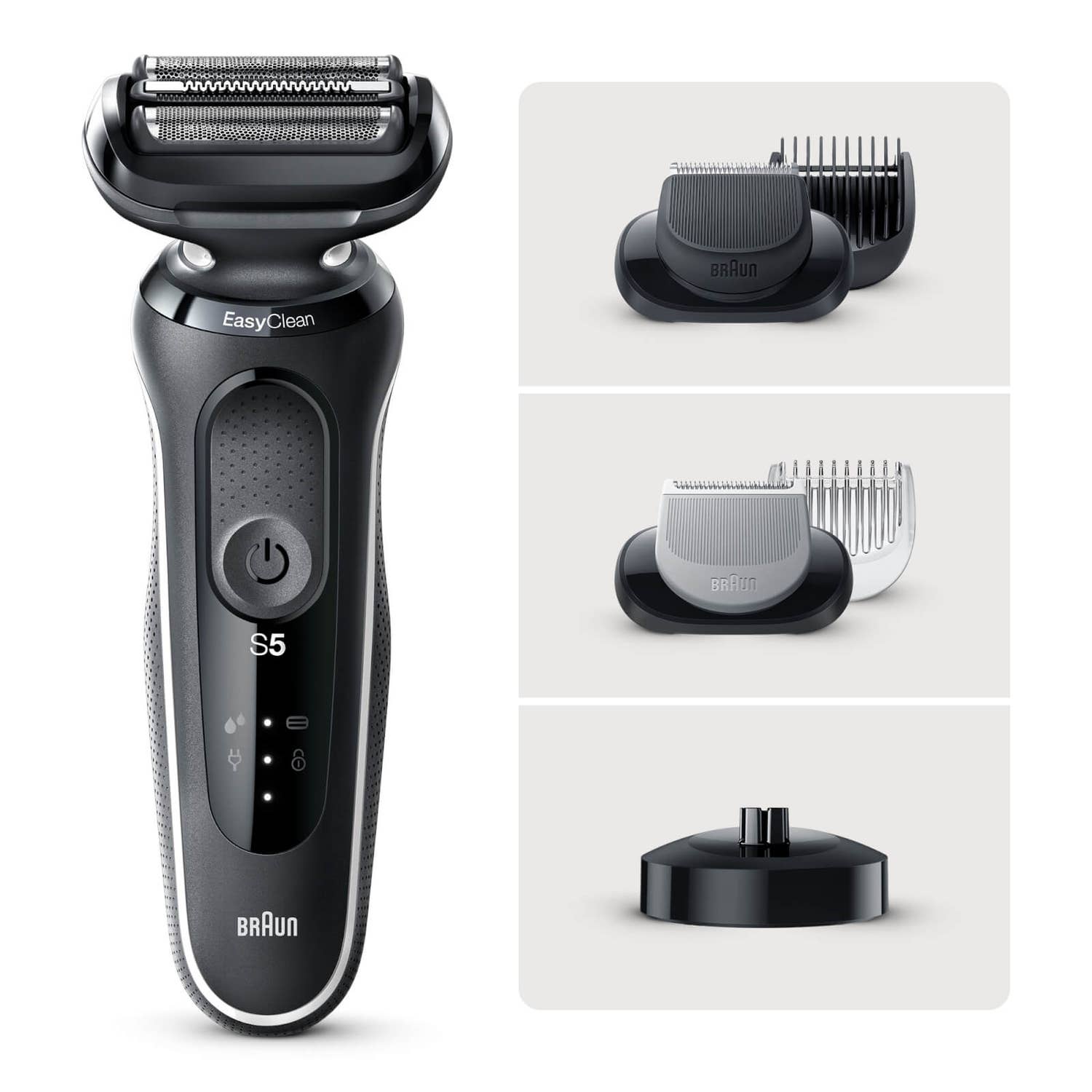 Braun Series 5 51-W4650cs Elektrorasierer für Herren mit 2 EasyClick-Aufsätzen, Ladestation, Weiß