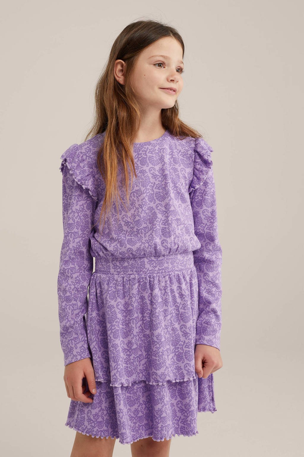 WE Fashion jurk met all over print lila/paars