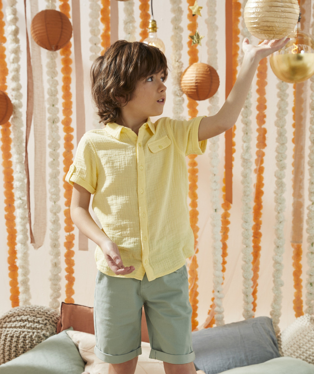CHEMISE MANCHES COURTES GARÇON EN GAZE DE COTON JAUNE