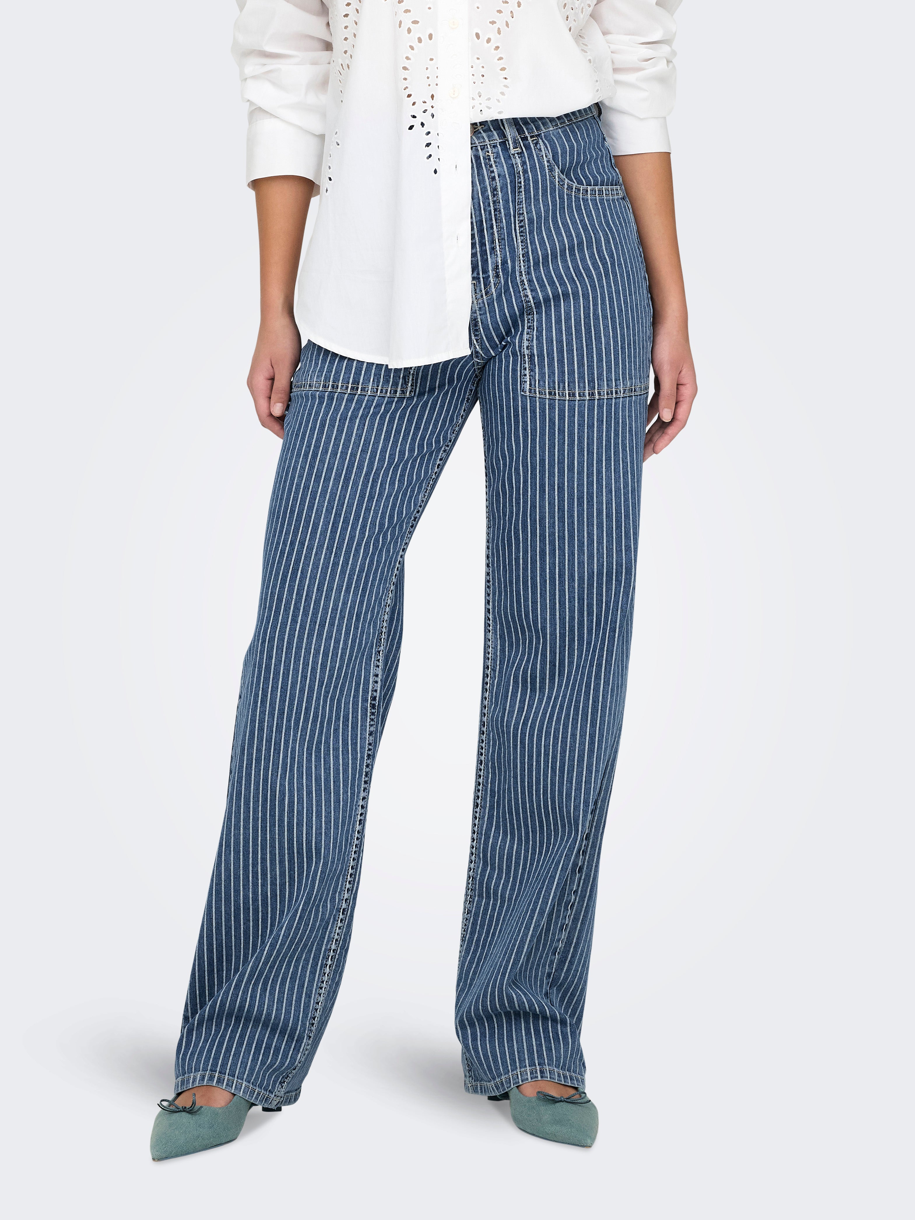 ONLKIRSI Hohe Taille Weiter Beinschnitt Jeans Light Blue Denim