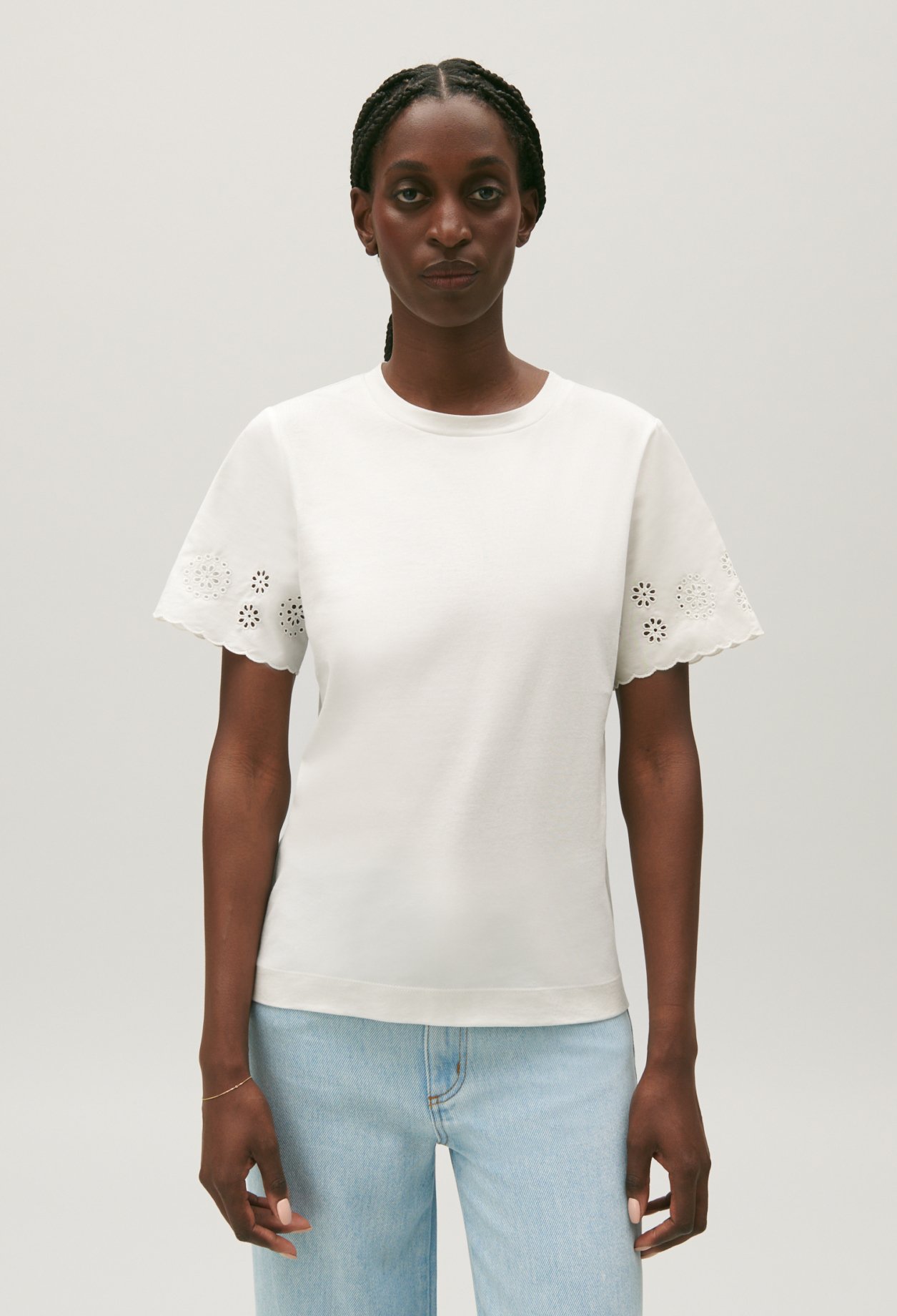 T-shirt coton broderie anglaise ecru