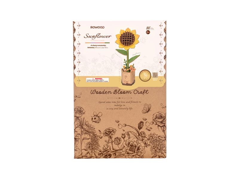 RoboTime Bausatz Sunflower 154-teilig 3D-Puzzle aus lasergeschnittenen Holzteilen