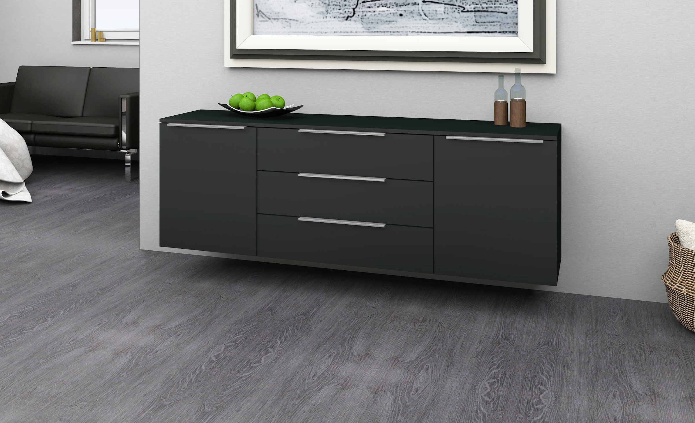 borchardt Möbel Sideboard »Oliva, hängend oder stehend mit Metallgriffen« Breite 166 oder 200cm, 2 Türen 3 Schubfächer