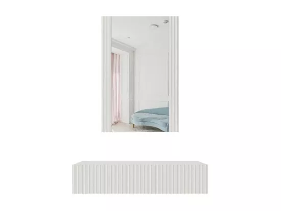 Coiffeuse design suspendue blanc mat + miroir Gustave