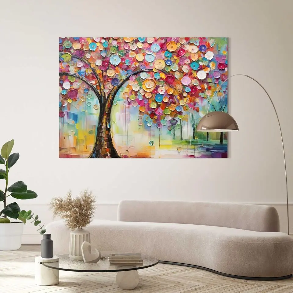 Schilderij Life Tree - colourful - 100x140cm - Bont