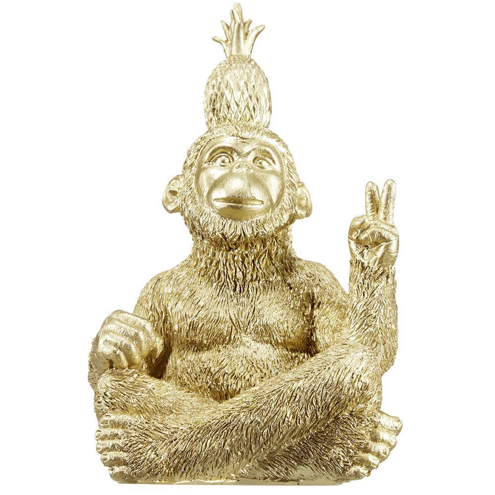 Singe assis décoratif geste peace and love doré H.20 cm